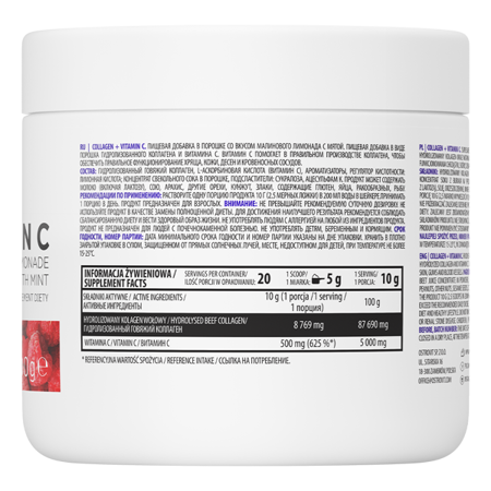 OstroVit Kolagen + Witamina C 200 g lemoniady malinowej z miętą